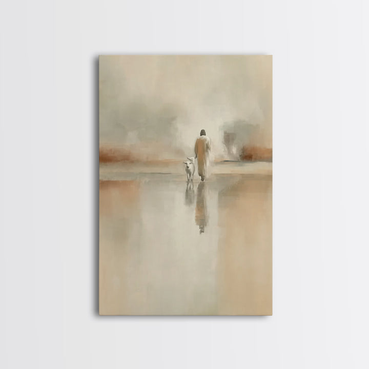 Silent Meadow Walk – Framed Canvas Print – Christian Art Print – Jesus Painting – Modern Christian Art – Pastoral Scenery – Christian Chris