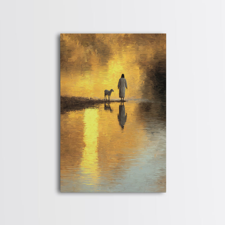 Shepherd’s Dawnlight – Framed Canvas Print – Jesus Painting – Christian Wall Art – Modern Christian Art – Christian Art Canvas – Christmas