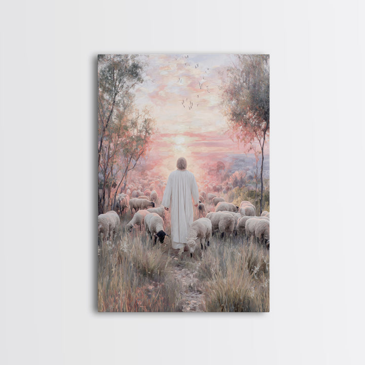 Radiant Shepherd Glow – Framed Canvas Print – Christian Wall Art – Jesus Painting – Christian Art Canvas – Vintage Christian Art – Christia
