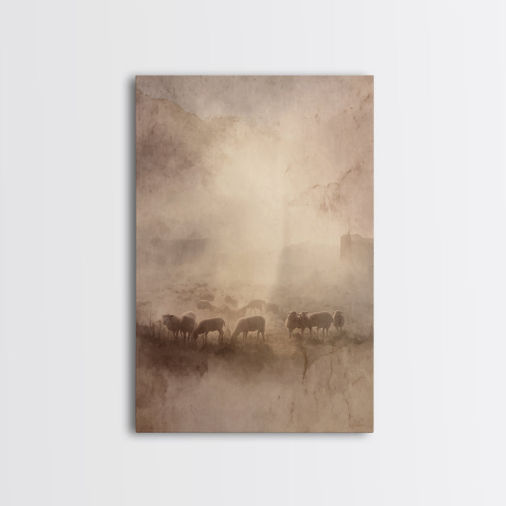 Morning Flock Rising – Framed Canvas Print – Christian Art Canvas – Subtle Christian Art – Christian Wall Art – Jesus Painting – Christian