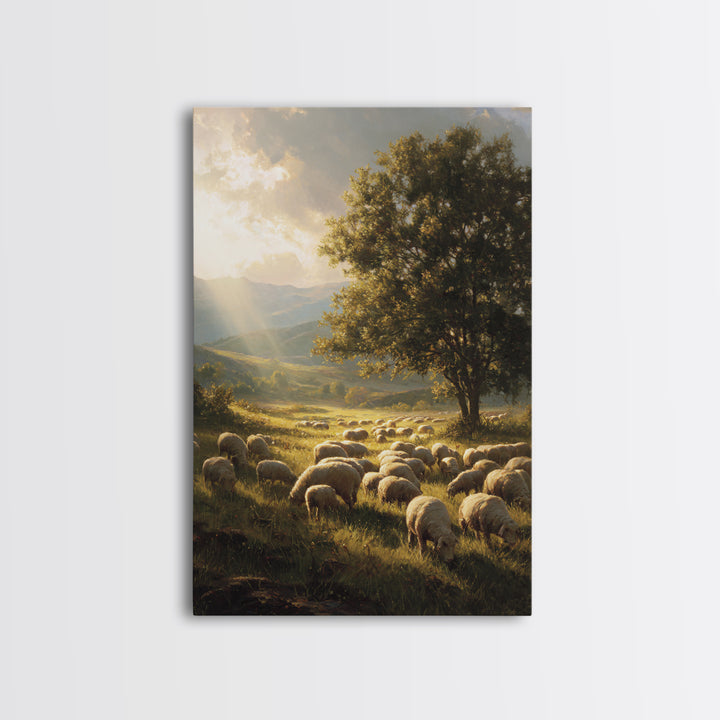 Dawn Of The Shepherds – Framed Canvas Print – Christian Wall Art – Christian Art Canvas – Christian Christmas Art – Pastoral Scenery – Chri