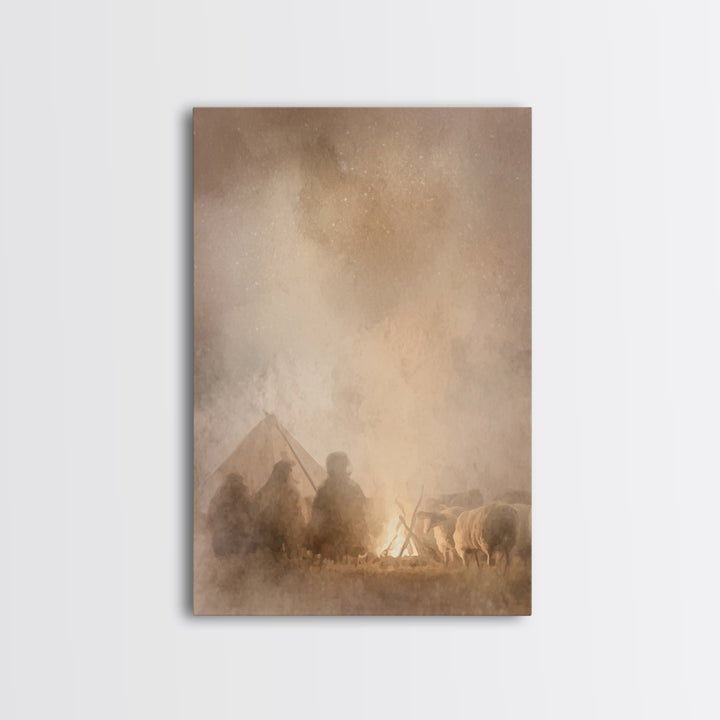 Shepherds Of Light – Framed Canvas Print – Christian Wall Art – Christian Art Canvas – Jesus Christmas Art – Pastoral Scenery – Christmas A