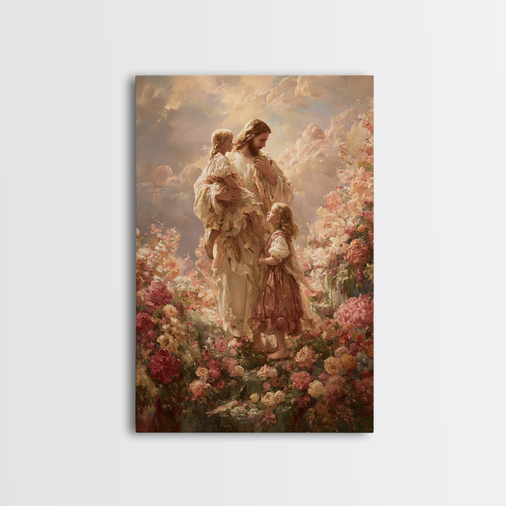 Children Of Heaven – Framed Canvas Print – Jesus Painting – Christian Wall Art – Large Christian Painting – Christian Art Canvas – Vintage