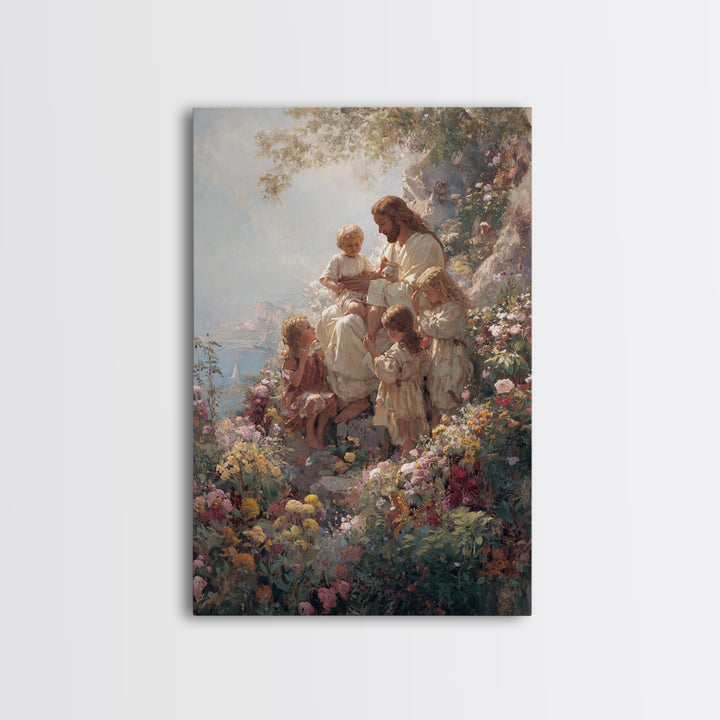 Meadow Of Grace, Framed Canvas Print, Christian Art Canvas, Jesus Painting, Christian Wall Art, Modern Christian Painting, Christian Art
