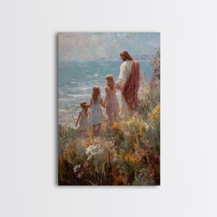 Shoreline Promise | Framed Canvas Print | Christian Wall Art | Jesus Art Print | Christian Art Canvas | Modern Christian Art | Christian Pa
