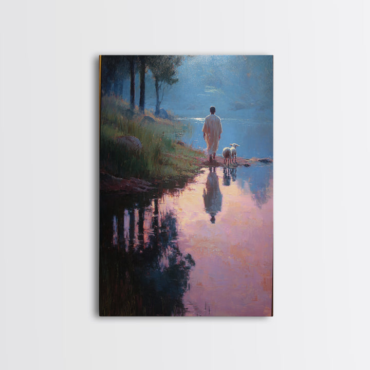Shepherd’s Gentle Walk | Framed Canvas Print | Christian Wall Art | Jesus Painting | Christian Art Canvas | Modern Christian Art | Christma