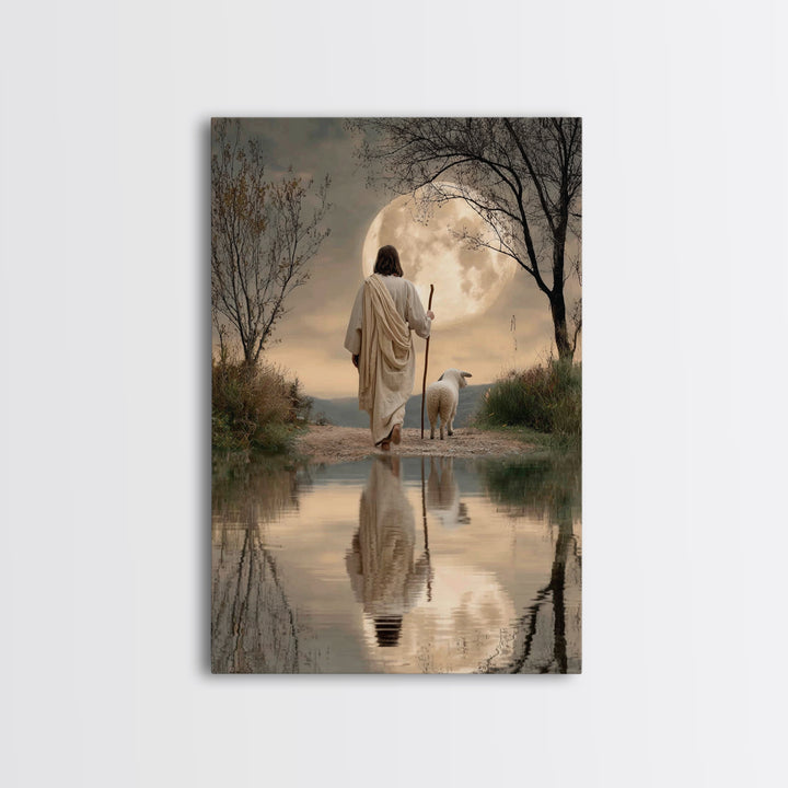 Blue Pasture Calm | Framed Canvas Print | Christian Art Canvas | Jesus Painting | Christian Wall Art | Moody Christian Art | Framed Christm
