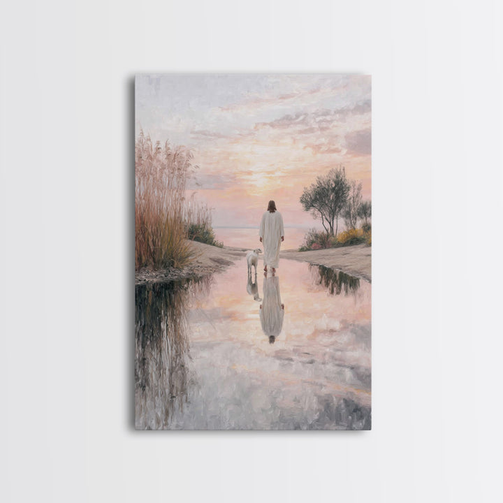 Moonlit Shepherd Road – Framed Canvas Print – Jesus Painting – Christian Art Canvas – Christian Wall Art – Christian Christmas Art – Large