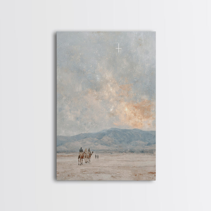 Starry Pilgrims Journey – Framed Canvas Print – Christian Wall Art – Christian Art Canvas – Christmas Art – Christian Christmas Art – Uniqu