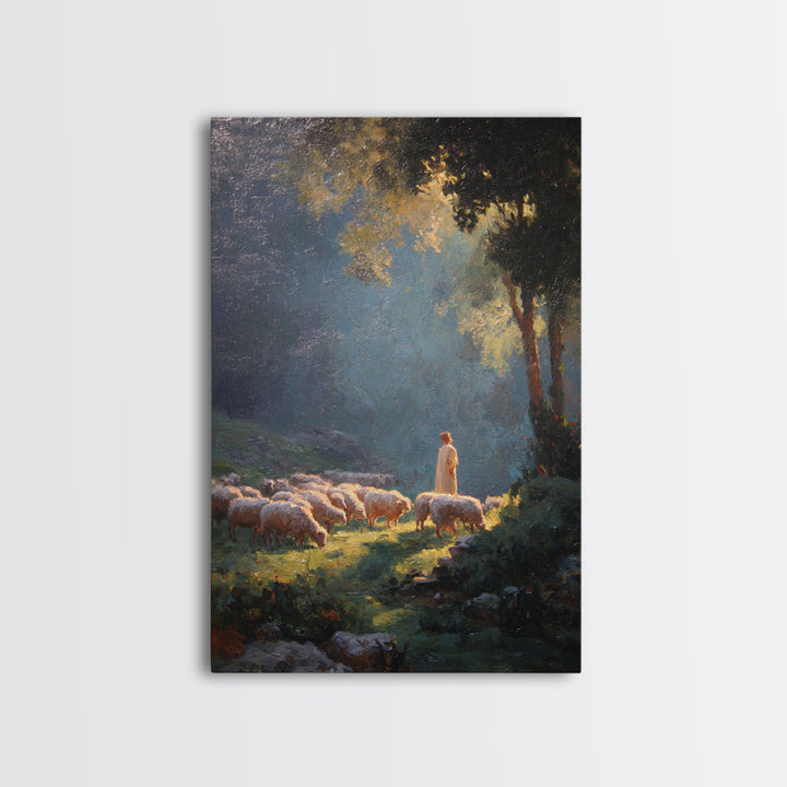 Morning Pasture Light | Framed Canvas Print | Christian Art Canvas | Christian Wall Art | Jesus Painting | Modern Christian Painting | Chri