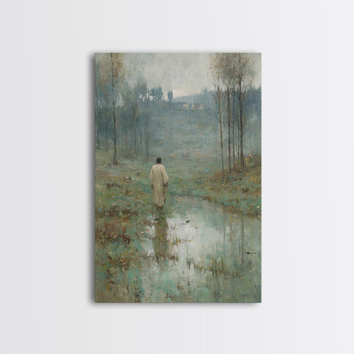 Morning Stillness, Framed Canvas Print, Christian Art Canvas, Christian Wall Art, Moody Christian Art, Jesus Painting, Christmas Art Prints