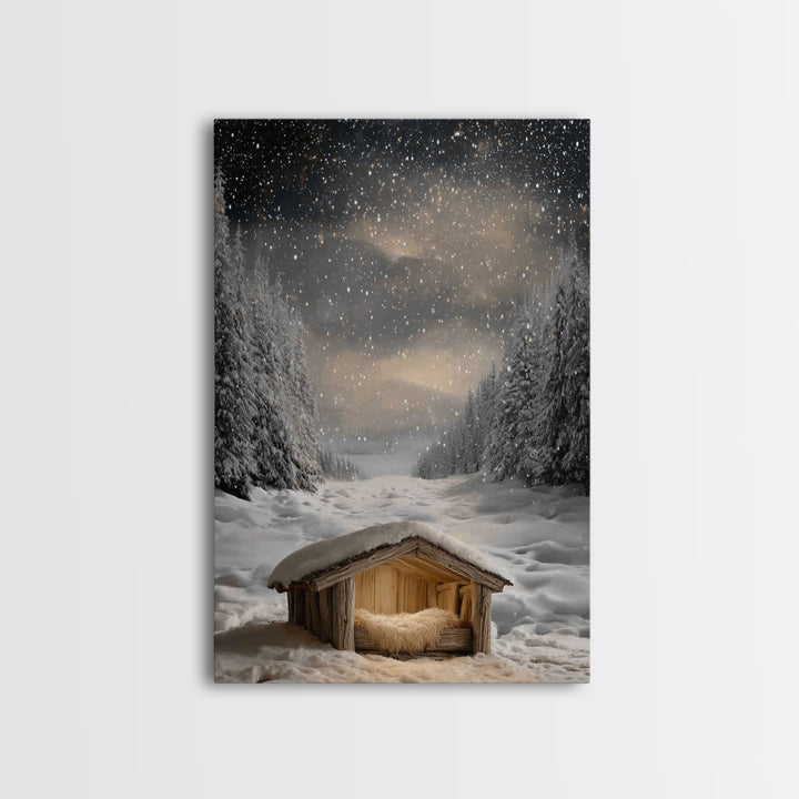 Silent Nativity Snow | Framed Canvas Print | Christmas Canvas Wall Art | Christian Art Work | Christian Christmas Art | Modern Christmas Ar