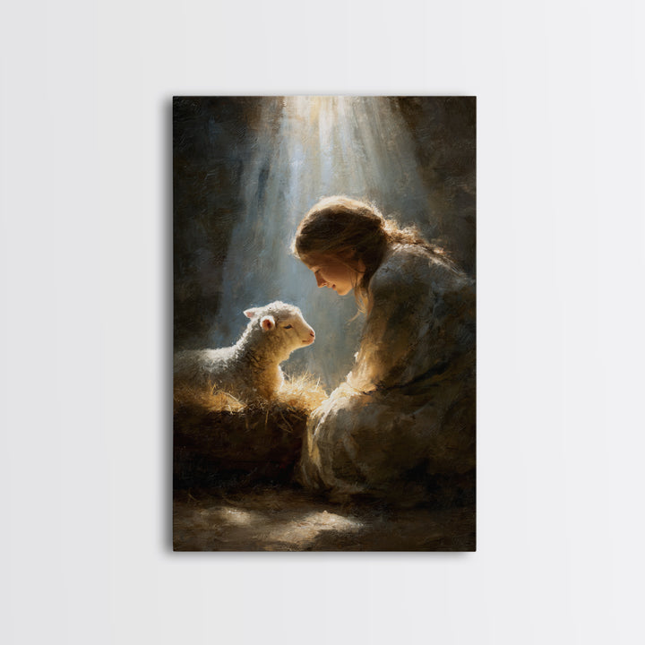 Lamb of Peace – Framed Canvas Print – Jesus Art Print – Christian Paintings – Christian Art Work – Christian Gift Ideas – Christian Wall Ar