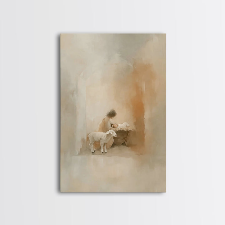 Blessed Manger Scene | Framed Canvas Print | Christian Art Print | Christian Christmas Decorations | Jesus Christmas Art | Christian Painti