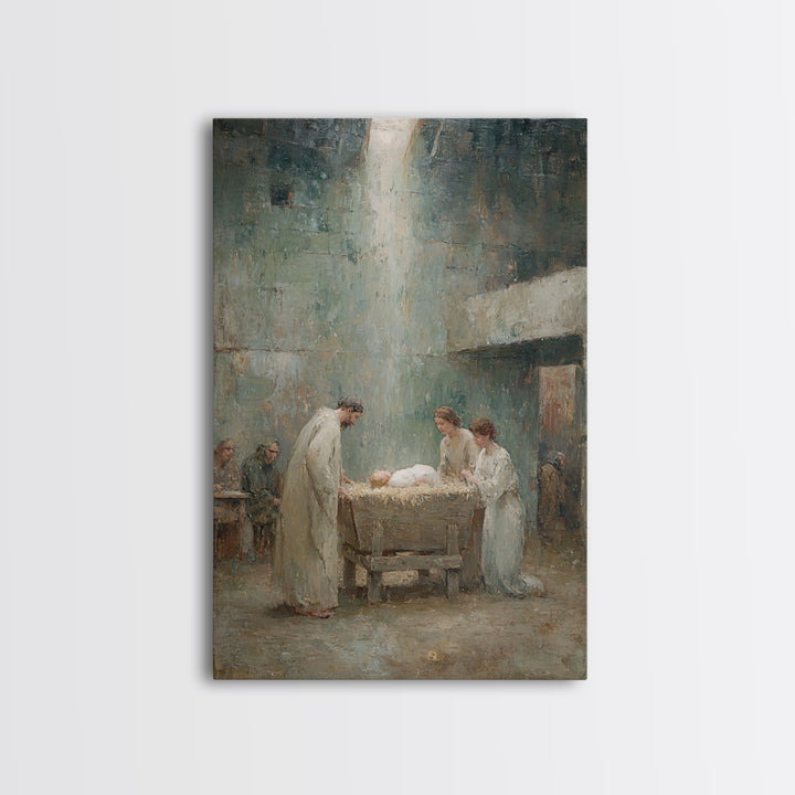 Nativity Blessing, Framed Canvas Print, Christian Wall Art, Birth Of Jesus Painting, Christian Christmas Art, Vintage Christian Art, Christ