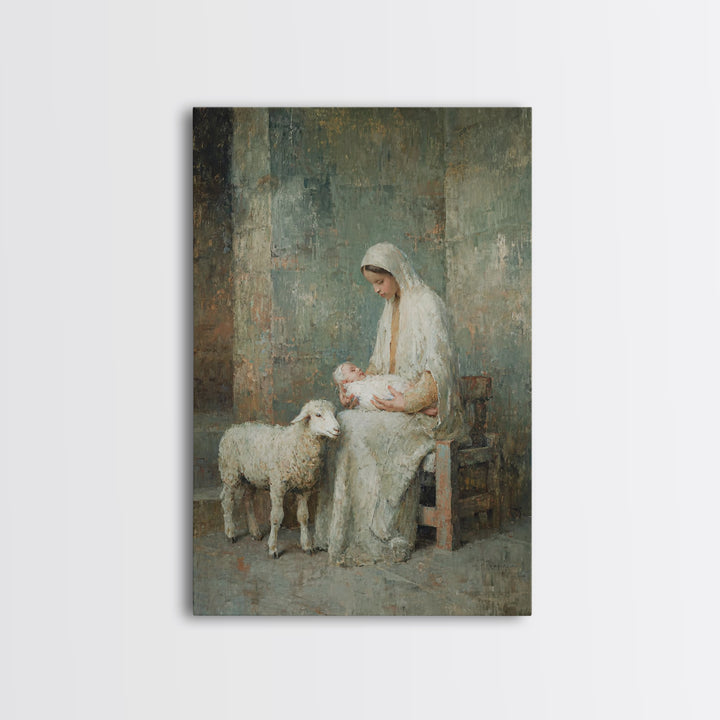 Mother’s Gentle Hope – Framed Canvas Print – Christian Art Painting – Mary And Jesus Painting – Vintage Christian Art – Christian Wall Art