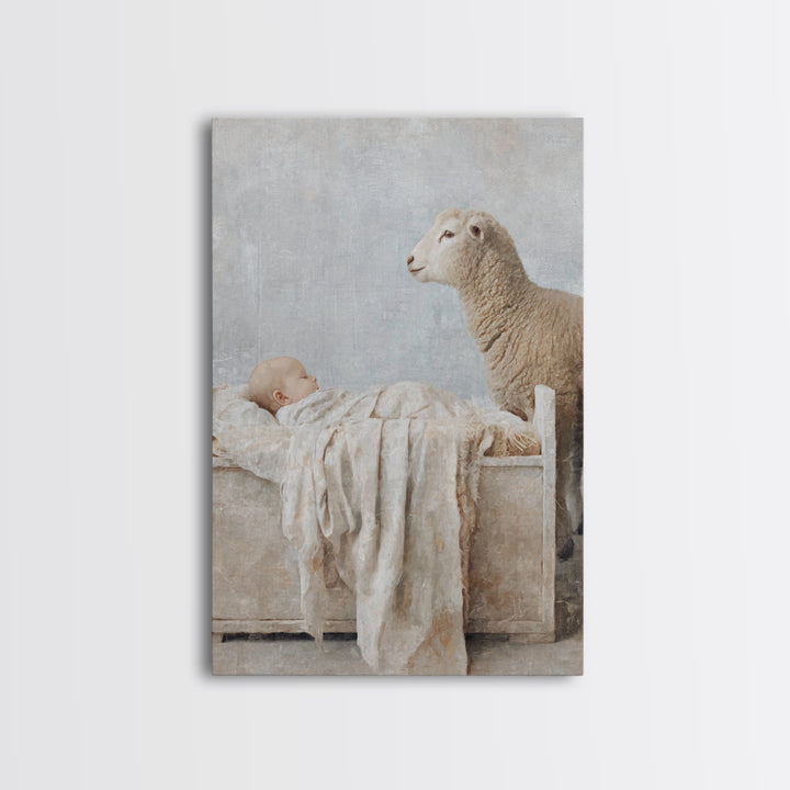 Gentle Manger Peace – Framed Canvas Print – Christian Wall Art – Christian Christmas Art – Jesus Painting – Christian Art Canvas – Christma