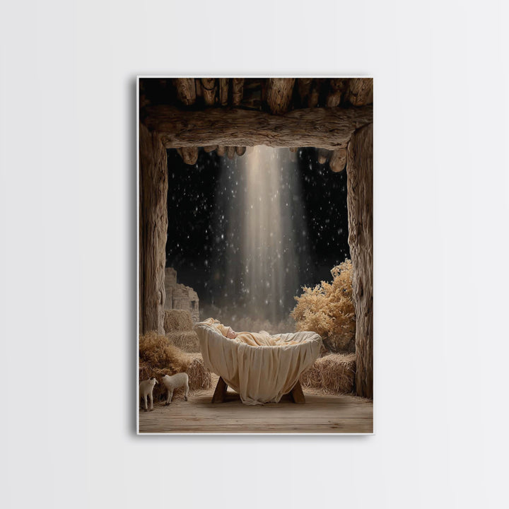 Heaven’s Infant Glow – Framed Canvas Print – Christian Christmas Art – Christmas Wall Art – Christian Art Canvas – Modern Christian Art – C