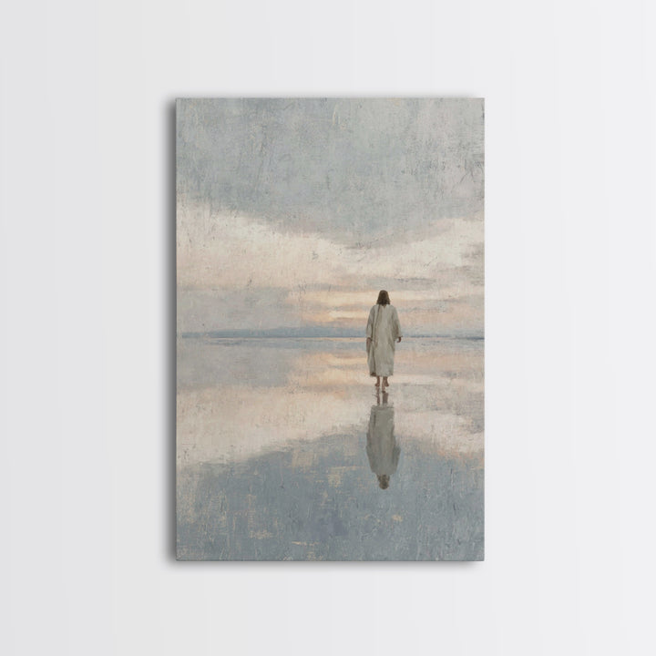Quiet Water Crossing, Framed Canvas Print, Christian Wall Art, Jesus Painting, Christian Art Canvas, Christian Christmas Art, Christian Dec