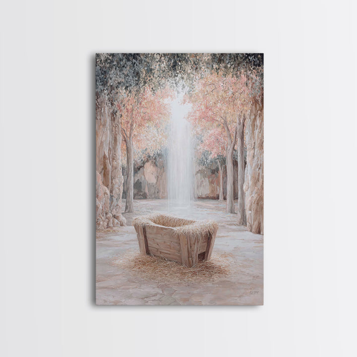 Garden Manger Glow, Framed Canvas Print, Christian Wall Art, Christian Art Canvas, Christmas Art Prints, Modern Christian Art, Christian Ch