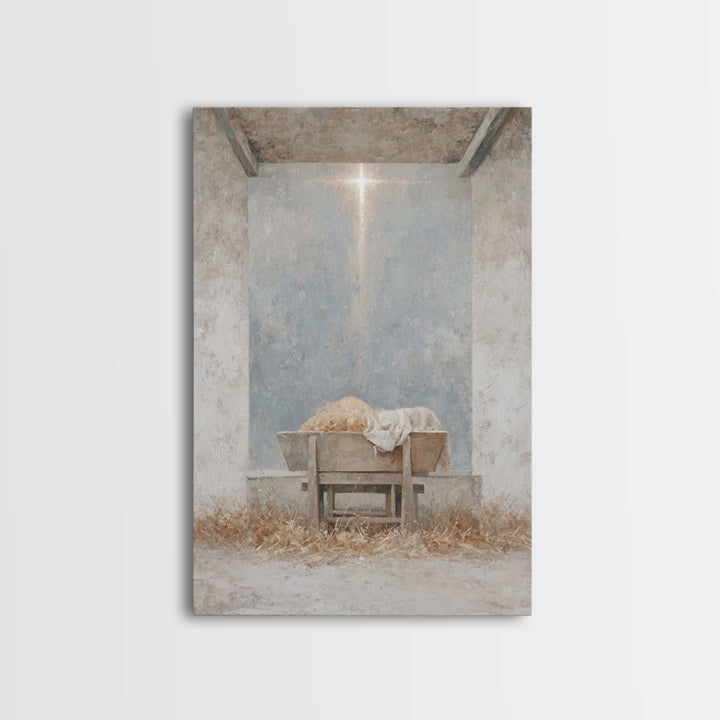 Humble Cradle Light, Framed Canvas Print, Christian Art Canvas, Christmas Wall Art, Subtle Christian Art, Christian Christmas Art, Modern C