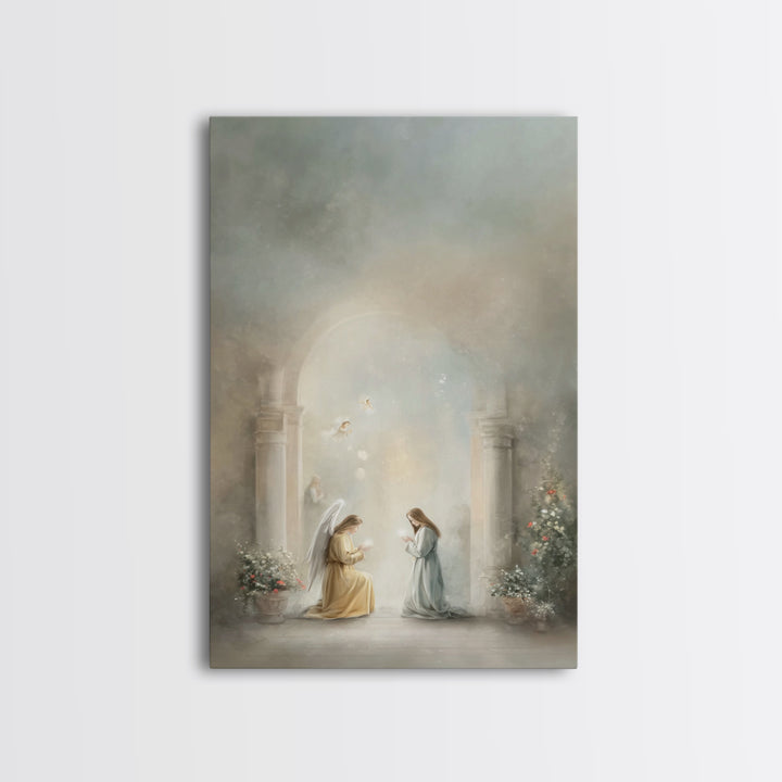 Heavenly Annunciation – Framed Canvas Print – Christian Wall Art – Christian Art Canvas – Vintage Christian Art – Christian Christmas Art