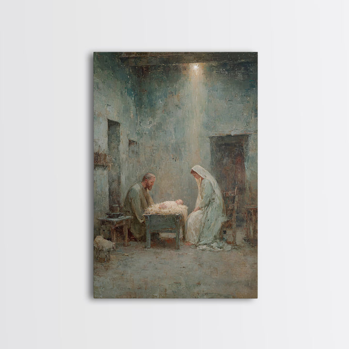Holy Night Family – Framed Canvas Print – Christian Christmas Art – Christian Wall Art – Birth Of Jesus Painting – Christmas Art Prints – C