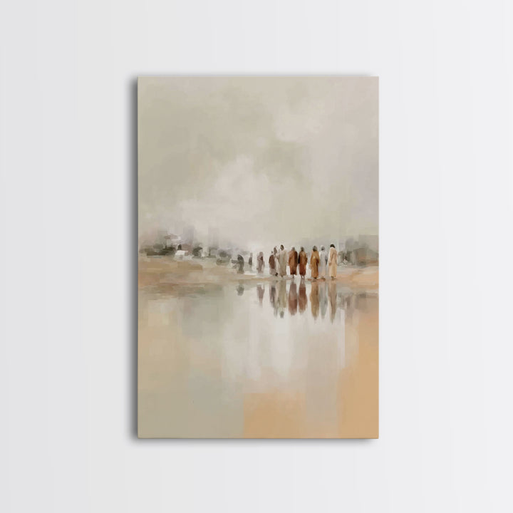 Gathered At Waters, Framed Canvas Print, Christian Art Prints, Christian Wall Art, Abstract Christian Art, Minimalist Christian Art, Christ