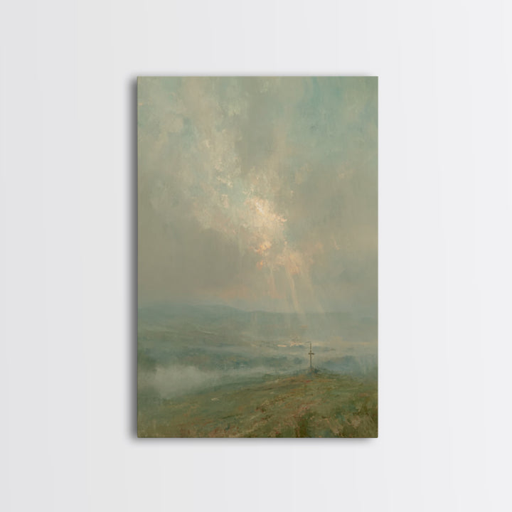 Cross On Horizon – Framed Canvas Print – Christian Art Work – Christian Wall Art – Subtle Christian Art – Christian Art Canvas – Christian