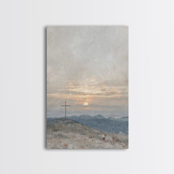 Hillside Sunrise, Framed Canvas Print, Christian Art Prints, Christian Wall Art, Christian Art Canvas, Subtle Christian Paintings, Christia