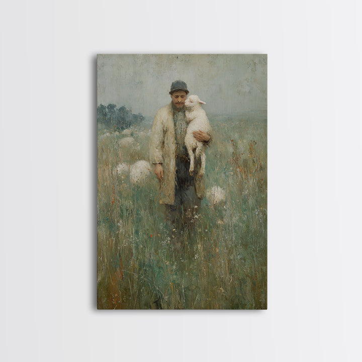 Guardian Of Lambs | Framed Canvas Print | Jesus Wall Art | Christian Art Canvas | Modern Christian Painting | Christian Art | Christian Dec