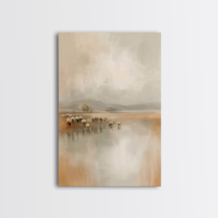 Quiet Pasture Dawn, Framed Canvas Print, Christian Wall Art, Christian Art Canvas, Subtle Christian Art, Christmas Art Prints, Modern Chris