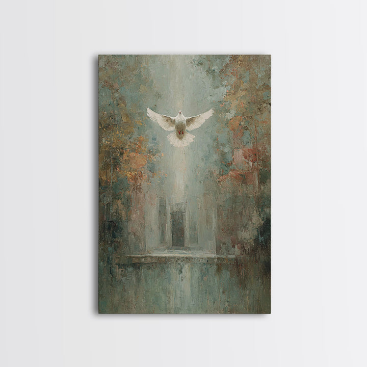 Sanctuary Dawn Dove, Framed Canvas Print, Christian Art Canvas, Christian Wall Art, Christian Art, Christian Decor, Christian Christmas Art