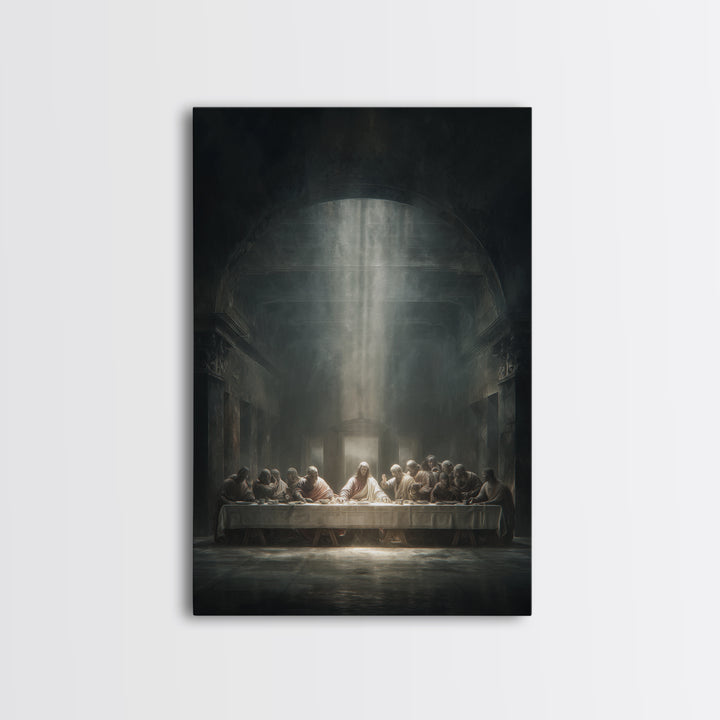 Divine Banquet Light, Framed Canvas Print, Christian Wall Art, Christian Art Canvas, Moody Christian Art, Jesus Painting, Christian Decor
