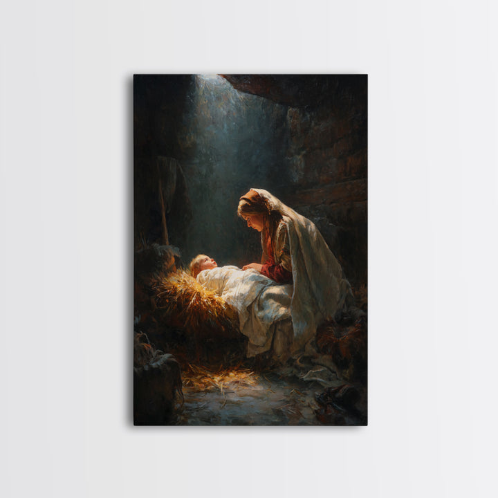 Mary’s Gentle Watch, Framed Canvas Print, Christian Wall Art, Jesus Christmas Art, Christian Art Canvas, Christmas Art, Christian Decor