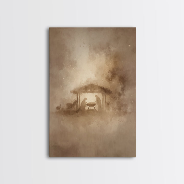 Silent Night Stable – Framed Canvas Print – Christmas Art – Christian Christmas Art – Christian Wall Art – Christian Art Canvas – Christian