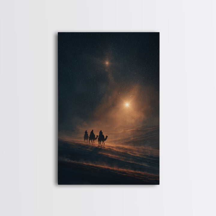 Heavenly Light Rise – Framed Canvas Print – Christmas Wall Art – Christian Art Canvas – Christian Christmas – Jesus Painting – Modern Chris