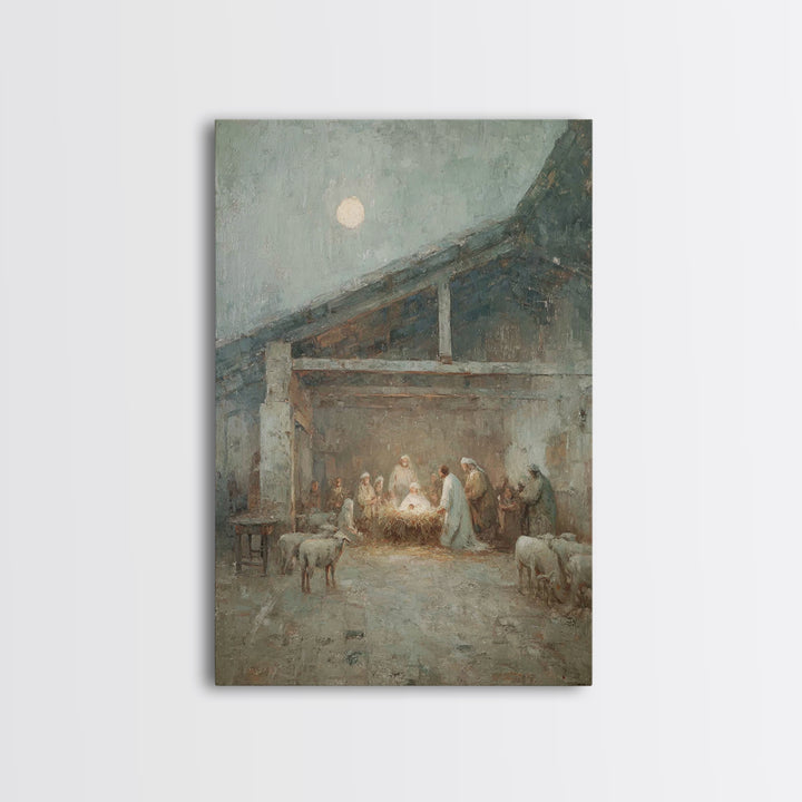 Holy Night Gathering – Framed Canvas Print – Christian Wall Art – Christian Art Canvas – Christmas Art – Christian Christmas Art – Christia