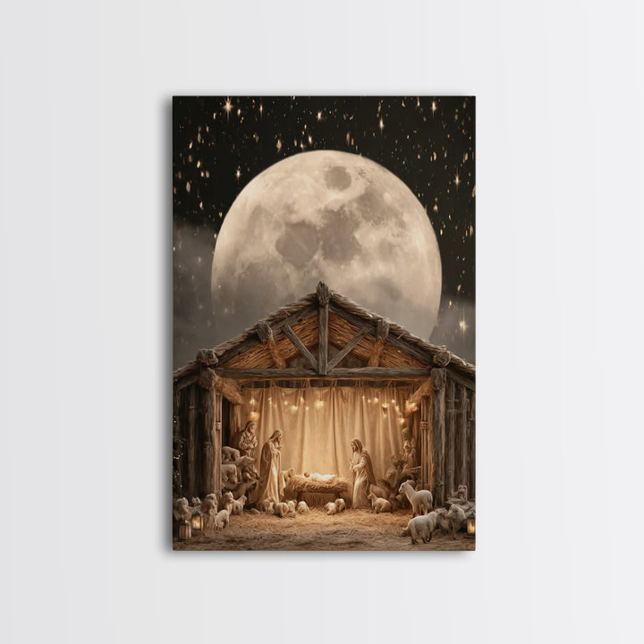 Moonlit Nativity, Framed Canvas Print, Christian Wall Art, Christian Art Canvas, Christmas Art, Christian Christmas Art, Christian Gift Ide