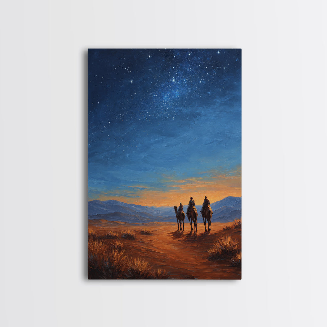 Starry Desert Trail – Framed Canvas Print – Christian Art Canvas – Christmas Art Prints – Christian Christmas Art – Christian Wall Art