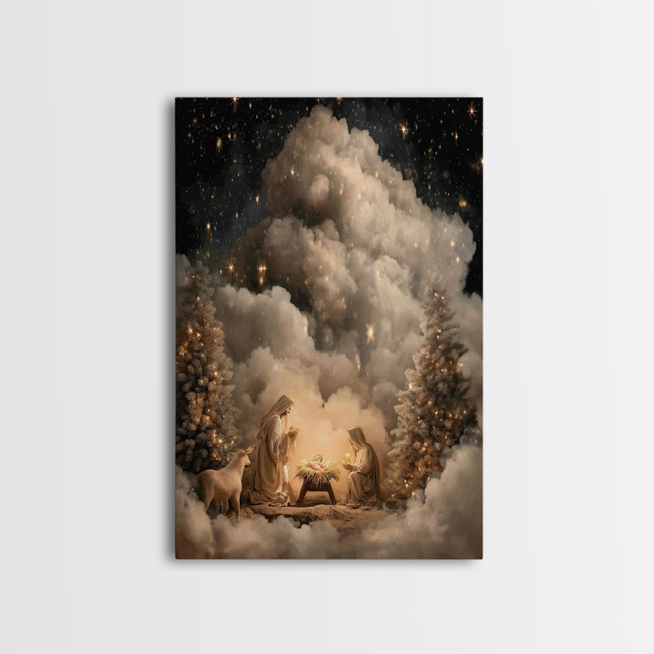 Heavenly Nativity Glow | Framed Canvas Print | Christian Wall Art | Christian Art Canvas | Christmas Art | Christian Christmas Art | Christ