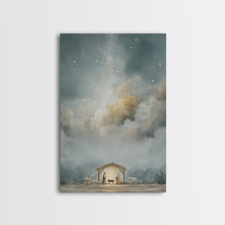 Starfilled Midnight, Framed Canvas Print, Christian Wall Art, Christian Art Canvas, Christmas Art, Christian Christmas Art, Christian Decor