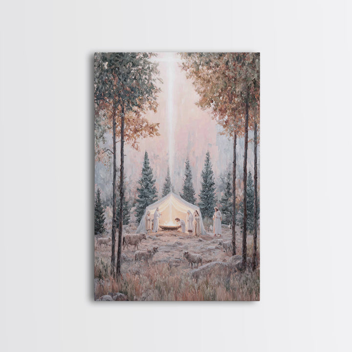 Forest Nativity Dawn – Framed Canvas Print – Christian Wall Art – Christian Art Canvas – Christmas Art – Christian Christmas Art – Christia