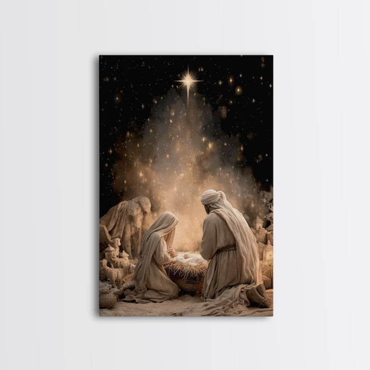Holy Night Adoration, Framed Canvas Print, Christian Wall Art, Christian Art Canvas, Christmas Art, Christian Christmas Art, Christian Gift