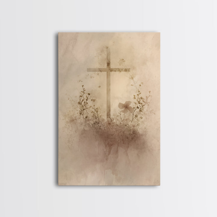 Quiet Cross Light - Framed Canvas Print - Minimalist Christian Art - Christian Wall Art - Subtle Christian Art - Christian Art Canvas - Chr
