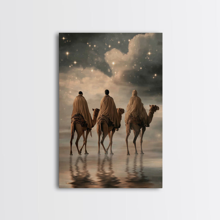 Starry Journey – Framed Canvas Print – Christian Wall Art – Christian Art Canvas – Christmas Art – Jesus Painting – Christian Christmas Art