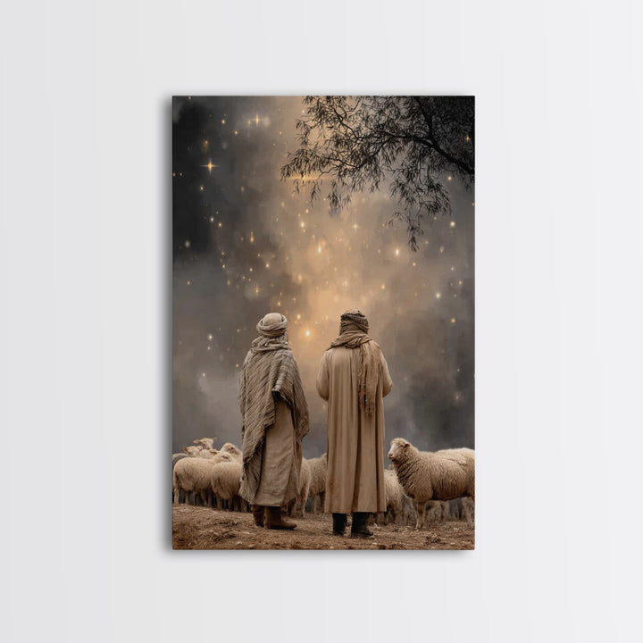 Starry Flock Night – Framed Canvas Print – Christian Christmas Art – Christian Wall Art – Christian Art Canvas – Christmas Art – Christian