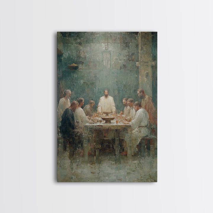 Sacred Supper Glow, Framed Canvas Print, Christian Wall Art, Christian Art Canvas, Moody Christian Art, Jesus Painting, Christian Gift, Chr