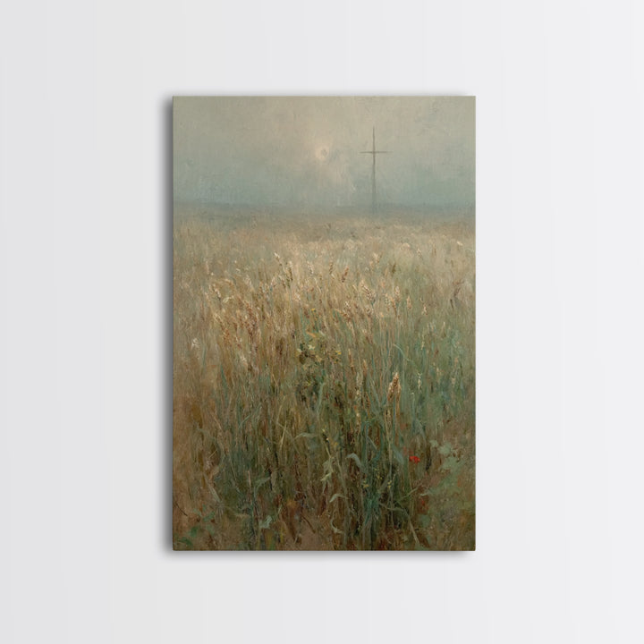 Wheatland Cross, Framed Canvas Print, Christian Art Canvas, Christian Wall Art, Vintage Christian Art, Christian Gift, Subtle Christian Art