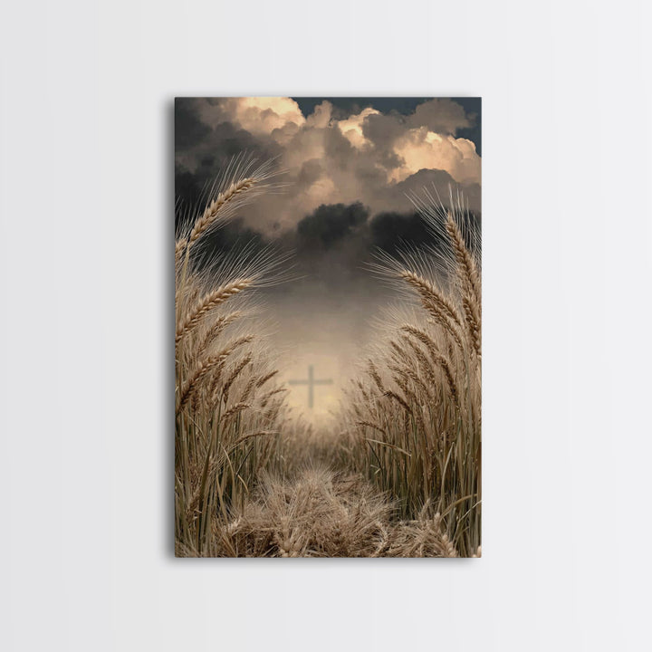Stormlit Harvest | Framed Canvas Print | Christian Wall Art | Christian Art Canvas | Moody Christian Art | Christian Gift | Christian Paint